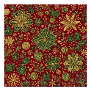 Goudgroene hulst kerst botanische vintage perfect poster