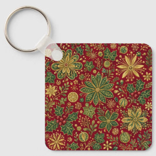 Goudgroene hulst kerst botanische vintage sleutelhanger