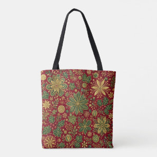 Goudgroene hulst kerst botanische vintage tote bag