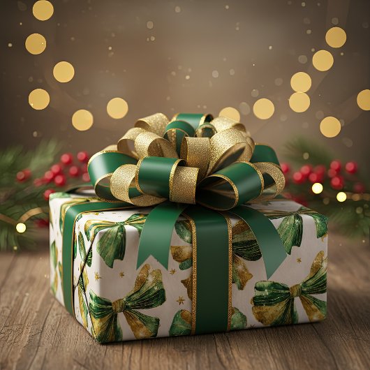 Goudgroene kerstbogen  cadeaupapier