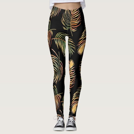 Goudgroene palmen: Waterverf naadloos patroon. Leggings (Voorkant)