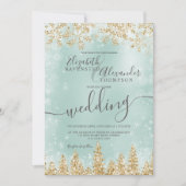 Goudgroene sneeuw met kerstwinter bruiloft kaart (Voorkant)