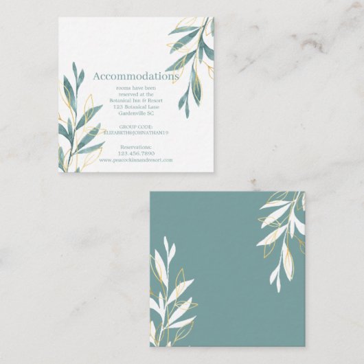 Goudgroene Waterverf Bloemen Huwelijksaccommodatie Informatiekaartje (Voorkant / Achterkant)