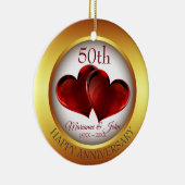 Goudharen en rode harten keramisch ornament (Rechts)