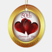 Goudharen en rode harten keramisch ornament (Links)