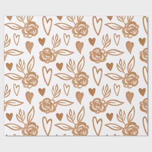 Goudharten, bloemen en bladeren cadeaupapier (Vlak)