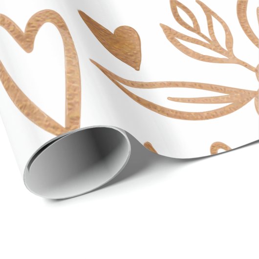 Goudharten, bloemen en bladeren cadeaupapier (Rol Hoek)