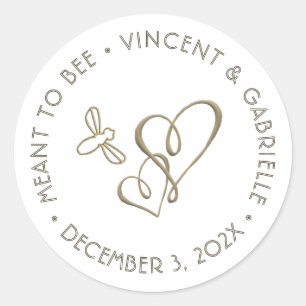 Goudharten met reliëf en bijenklassy-huwelijk ronde sticker