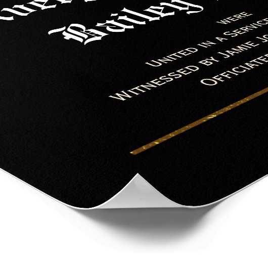 Goudharten, witte tekst, zwarte bruiloft poster (Hoek)