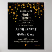 Goudharten, witte tekst, zwarte bruiloft poster (Voorkant)