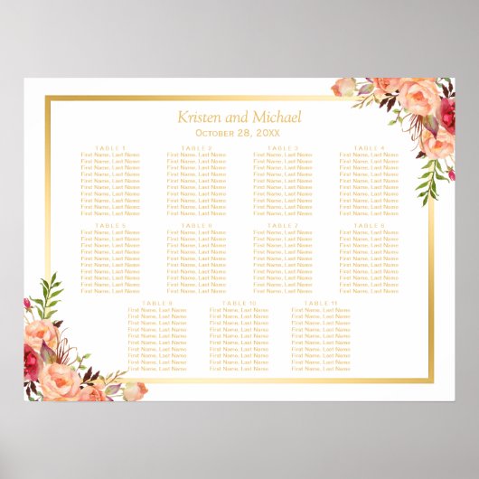 Goudherfstbloemen - Dall Wedding Seding Chart Poster (Voorkant)