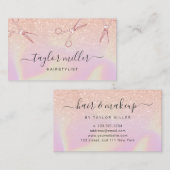 Goudholografisch roos met modern koperblauw visitekaartje (Voorkant / Achterkant)