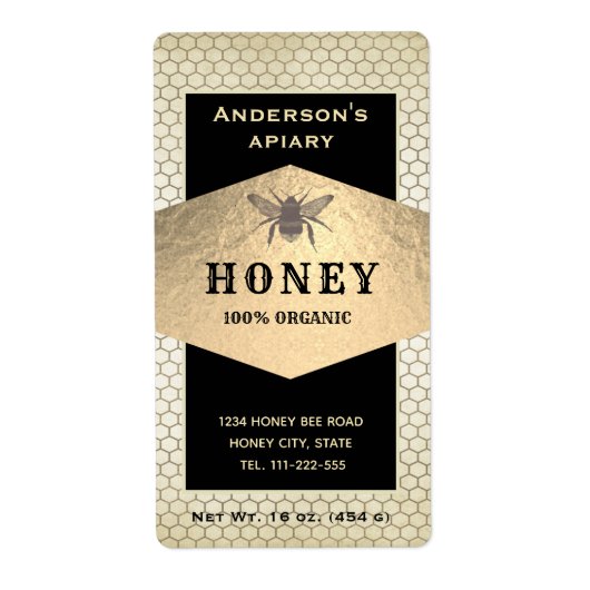 goudhoningbijenhoningkeurmerk etiket (Voorkant)
