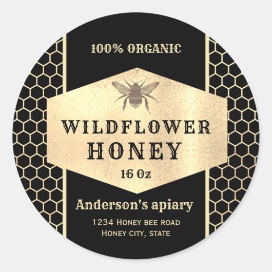  goudhoningbijenhoningkeurmerk ronde sticker (Voorkant)