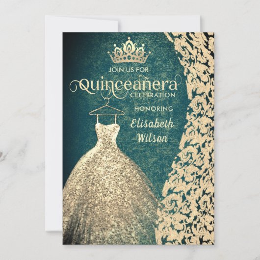  goudjurk damask tiara Quinceañera green Kaart (Voorkant)