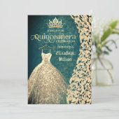  goudjurk damask tiara Quinceañera green Kaart (Staand voorkant)