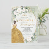 Goudjurk gouden tiara's witte rozen groen kaart (Staand voorkant)