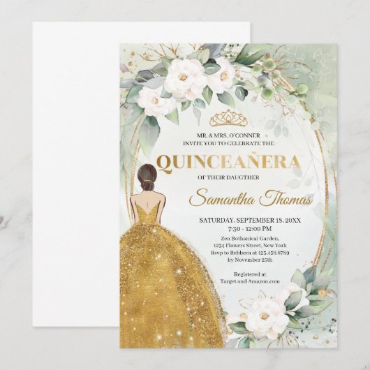 Goudjurk gouden tiara's witte rozen groen kaart (Voorkant / Achterkant)