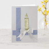 Goudkaars personaliseren, witte boog en blauw lint kaart (Gele Bloem)