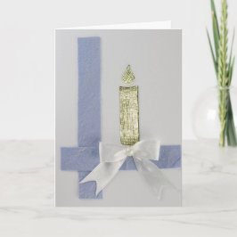 Goudkaars personaliseren, witte boog en blauw lint kaart
