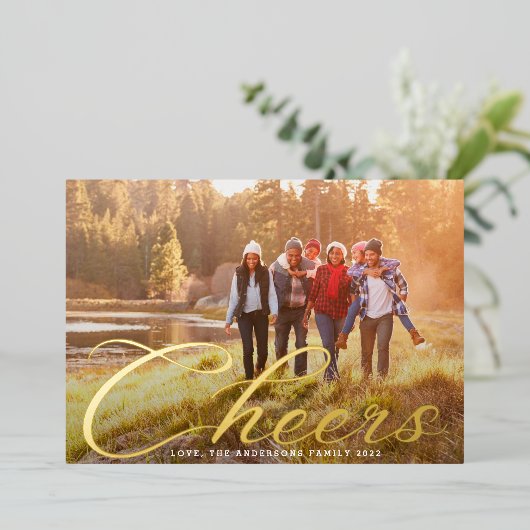 goudkaas | Klassieke kerstfoto Folie Feestdagenkaart (Staand Voorkant)