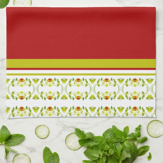 Goudkalkgroen, modern gepatterd theedoek (Gevouwen)