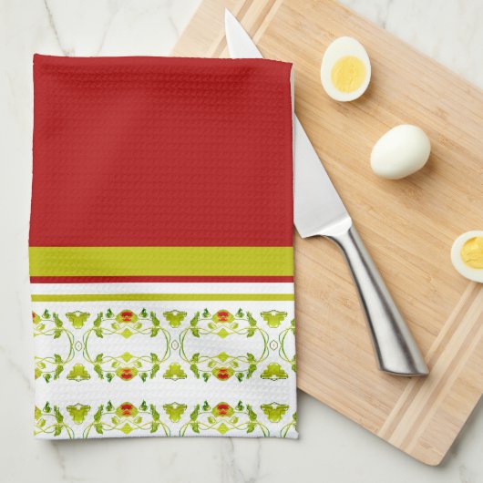 Goudkalkgroen, modern gepatterd theedoek (Quarter Fold)