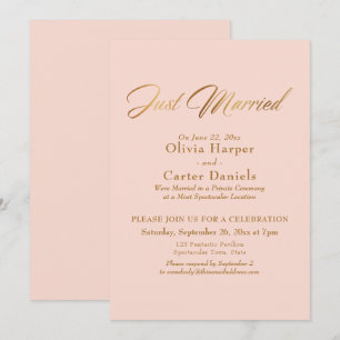 Goudkalligrafie Alleen gehuwde Blush Pink Receptie Kaart