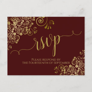 Goudkalligrafie Auburn Brown Wedding RSVP Briefkaart