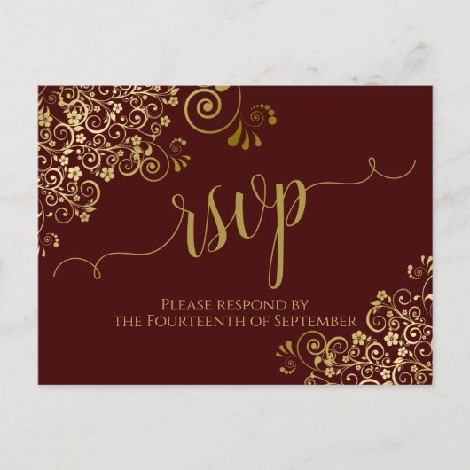 Goudkalligrafie Auburn Brown Wedding RSVP Briefkaart (Voorkant)