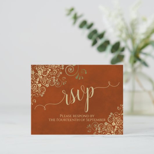 Goudkalligrafie Elegant Rust Sinaasappel Wedding R Briefkaart (Staand voorkant)