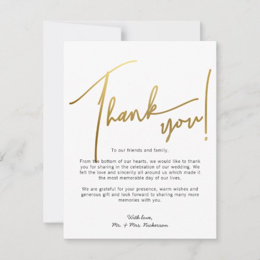 Goudkalligrafie Foto's Weddenschap Hartelijk dank Bedankkaart (Voorkant)