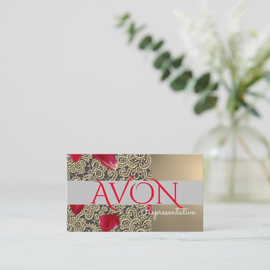 Goudkant en Rozen Aangepaste Avon Visitekaartje (Staand voorkant)