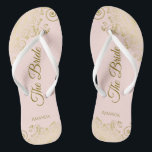 Goudkant op blush roze bruine bruiloft teenslippers<br><div class="desc">Dans de nacht weg met deze mooie trouwteenslippers. Ontworpen voor de bruid, kenmerken zij een eenvoudig maar elegant ontwerp met goudkleurig manuscript dat op een lichte, wazige roze achtergrond en fancy gouden lace krullen en swirls tekent. Mooie manier om fancy en geschikt te blijven terwijl je voeten na een lange...</div>