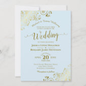 Goudkant op powder Blue Elegant Formal Wedding Kaart (Voorkant)