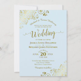 Goudkant op powder Blue Elegant Formal Wedding Kaart