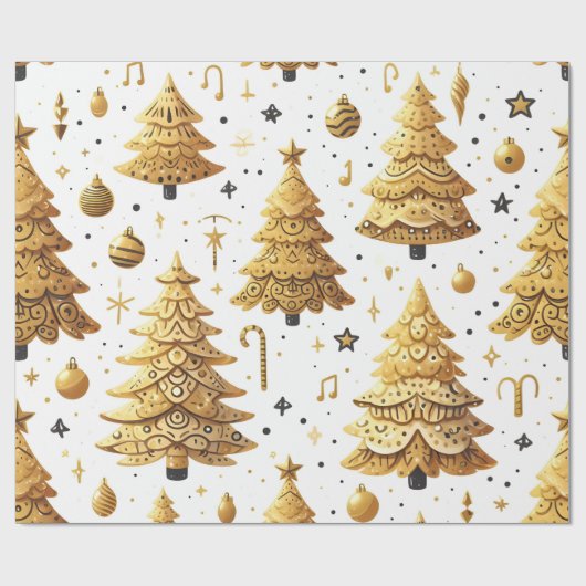 Goudkerstbomen Cadeaupapier (Vlak)