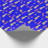 Goudkerstbomen met blauw omslagpapier cadeaupapier (Hoek)