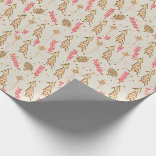 Goudkerstbomen met inpakpapier beige (Hoek)