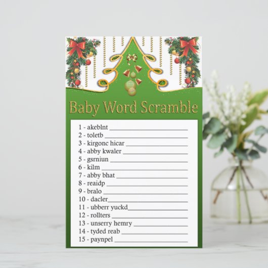 Goudkerstboom Baby word scramble game (Staand voorkant)
