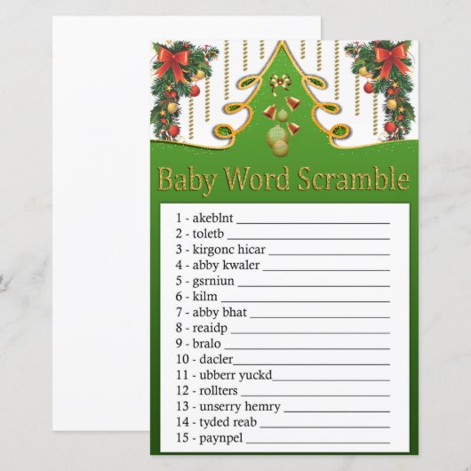 Goudkerstboom Baby word scramble game (Voorkant / Achterkant)