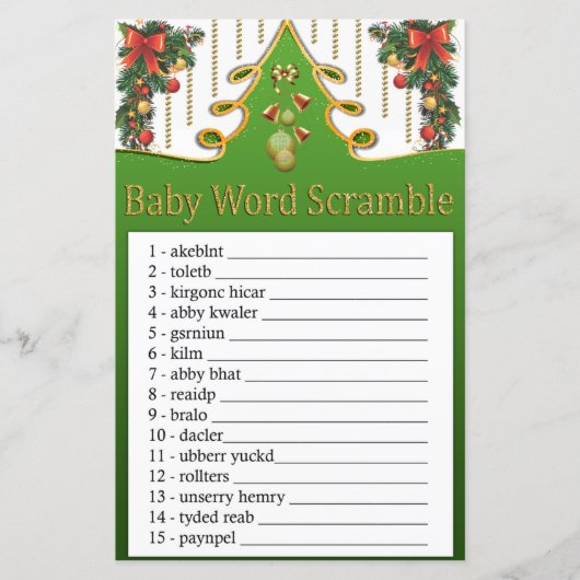 Goudkerstboom Baby word scramble game (Voorkant)