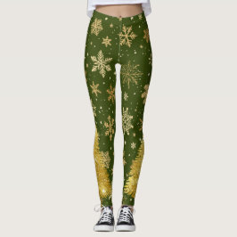 Goudkerstboom en sneeuwvlokken leggings
