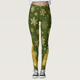 Goudkerstboom en sneeuwvlokken leggings
