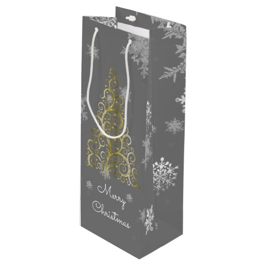 Goudkerstboom en Snowflakes Wijn Gift Bag Wijn Cadeautas (Voorkant Gekanteld)
