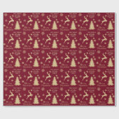 Goudkerstboomrenrendierbaars op maat cadeaupapier (Vlak)