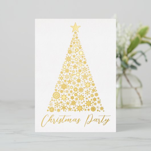 Goudkerstboomsneeuwfeest nodigt echt uit folie uitnodiging (Staand Voorkant)