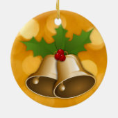 Goudkerstcellen en Holly-Ornament Keramisch Ornament (Achterkant)