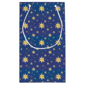 Goudkerststerren op blauw klein cadeauzakje (Achterkant)