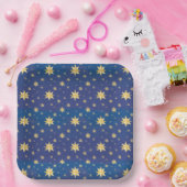 Goudkerststerren op blauw papieren bordje (Feest)